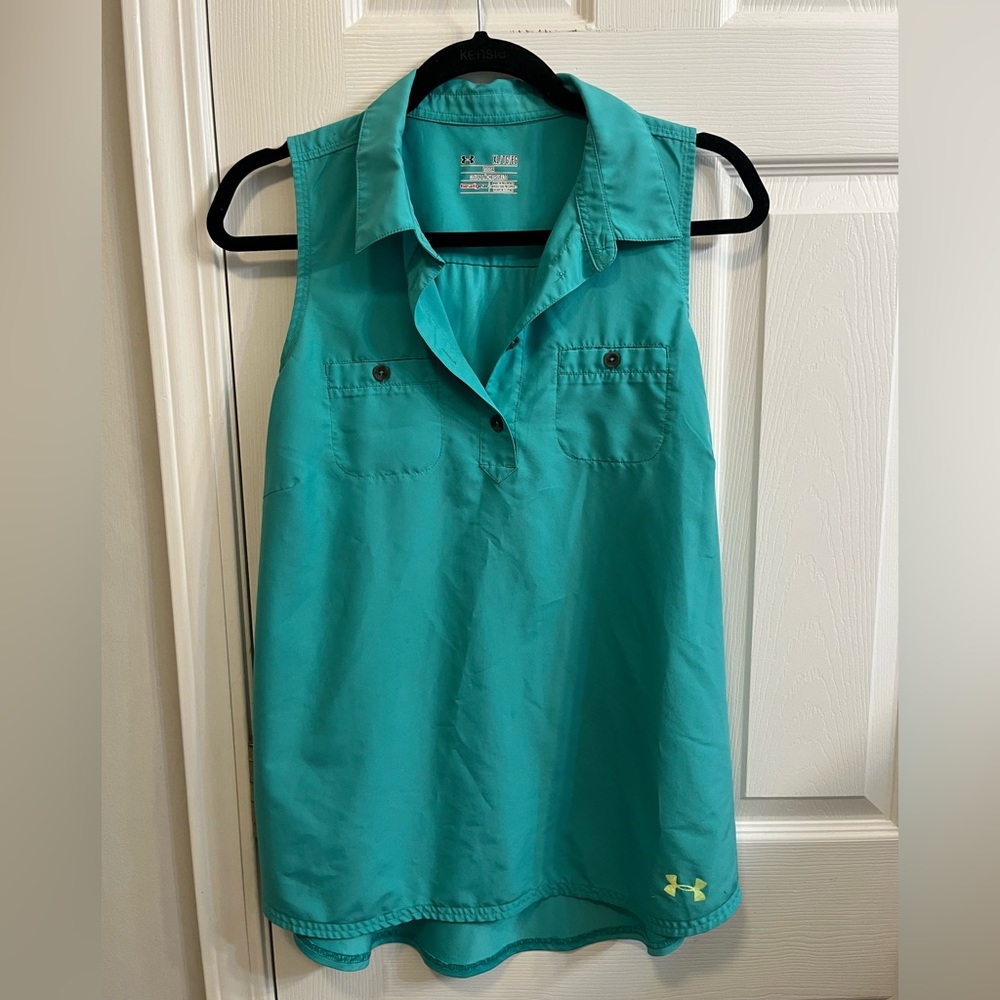 Under Armour sleeveless golf shirt.